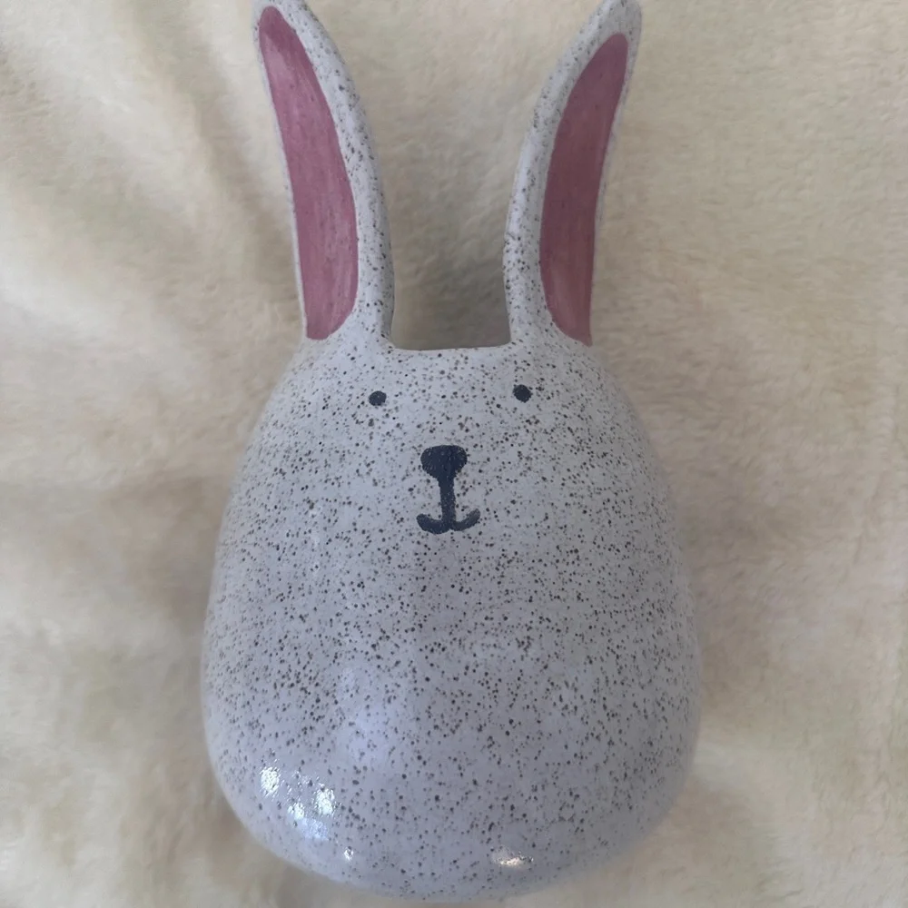 JAIME BLISS Happy Bunny Handmade Speckled Ceramic Planter in Pink and Cream RARE